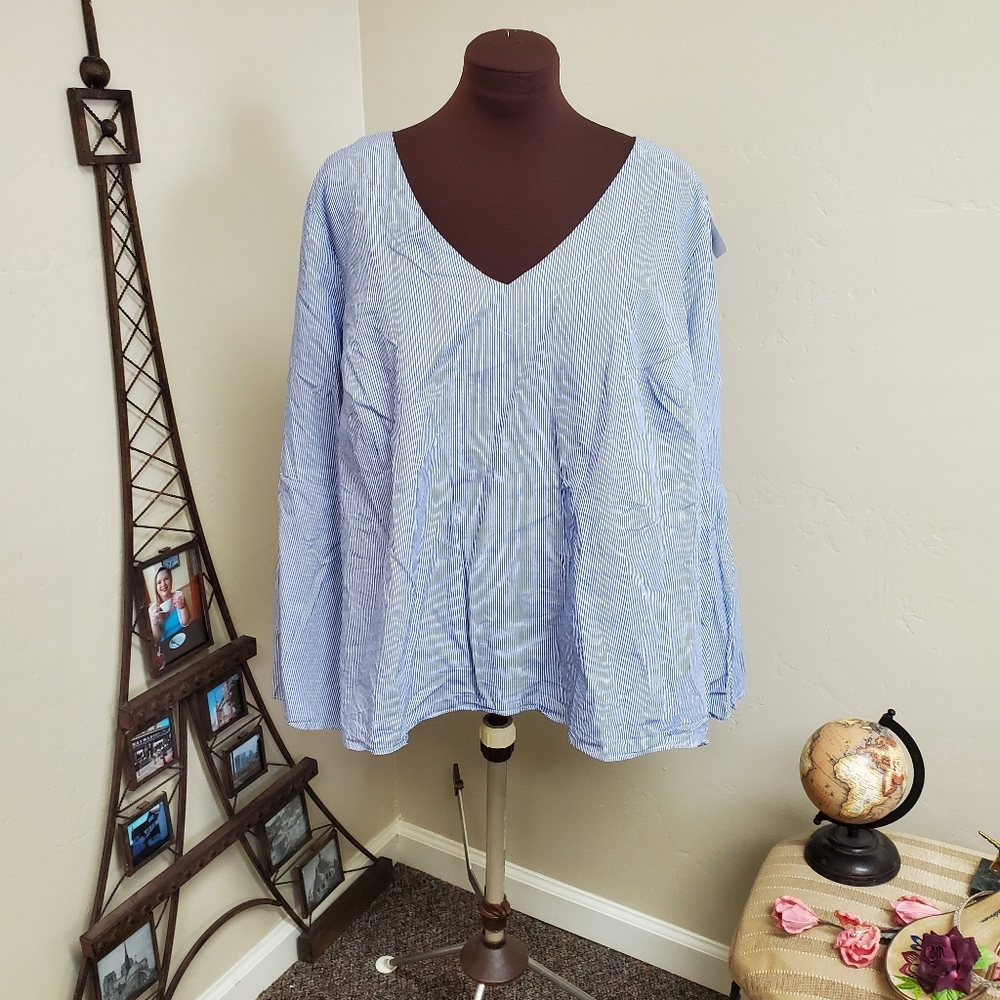 EUC ELOQUII BLUE & WHITE STRIPE TOP SIZE 20 - Picture 1 of 8